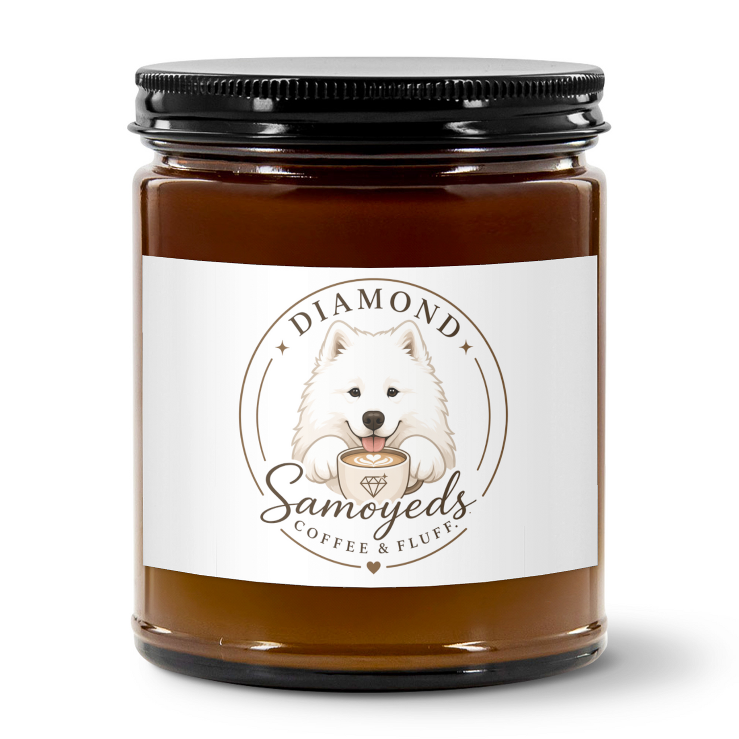 9oz Amber Jar Candle | 3"x2" White Label | Black Lid